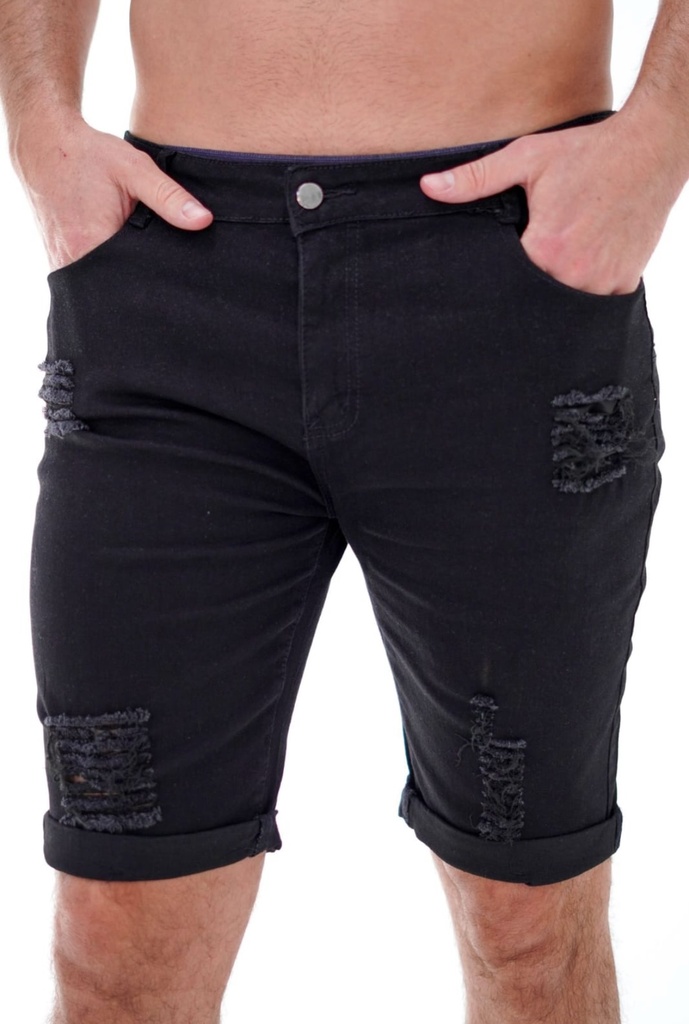 Bermuda de jean con rotura Negro